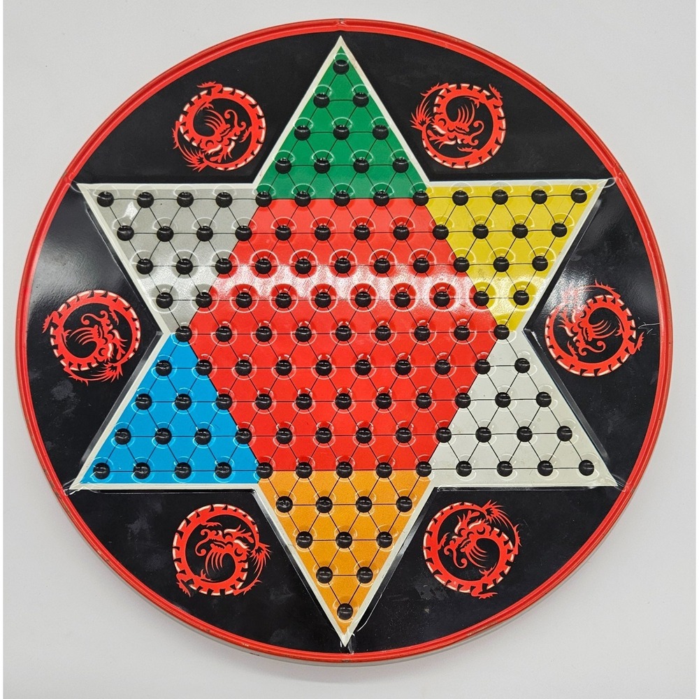 Vintage Ohio Art Tin Chinese Checkers Board Red Dragon Double Sided 12 Inch